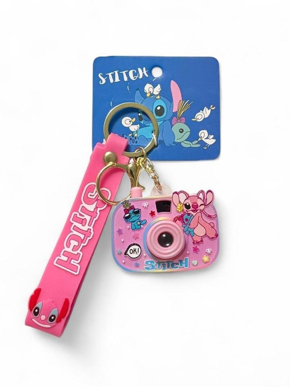 Disney Lilo & Stitch Angel Scrump Camera Keychain Pink Wristlet Bag Charm